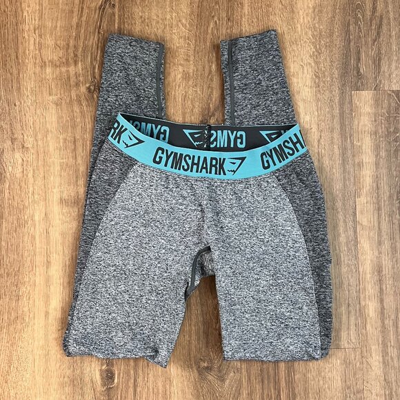 GymShark Womens Seamless Flex Leggings Gray  Turquoise Elastic Waist Sz M - Picture 7 of 10